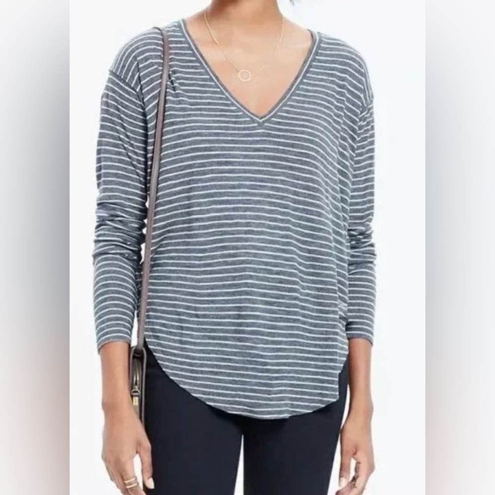 Madewell Tee Shirt Anthem Gray Stripe Long Sleeve Small Casual